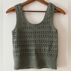 Cute Cotton Crochet Muted Green Knit Tank Top